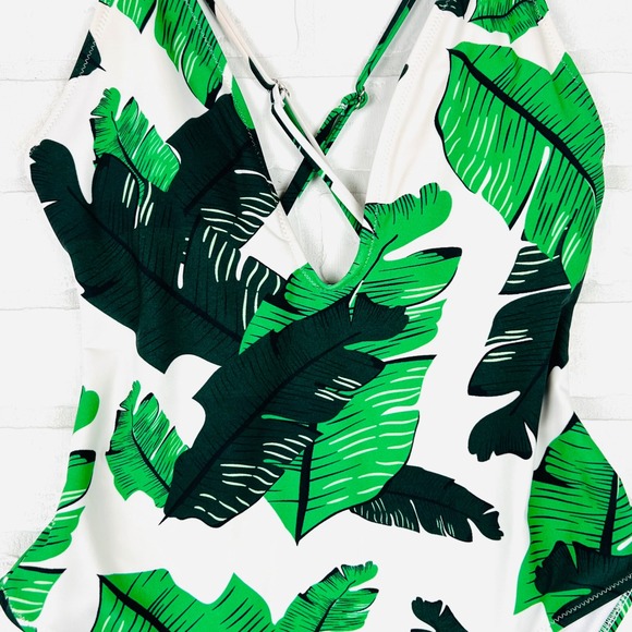 Cupshe Tropical Banana Leaf One Piece Swimsuit V Neck Criss Cross Women's Medium - Picture 4 of 12